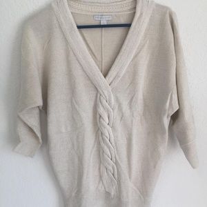 New York & Company Cream Sweater 3/4 Sleeves